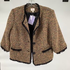 Hot in Hollywood Brown and Black Blazer with Textured Boucle